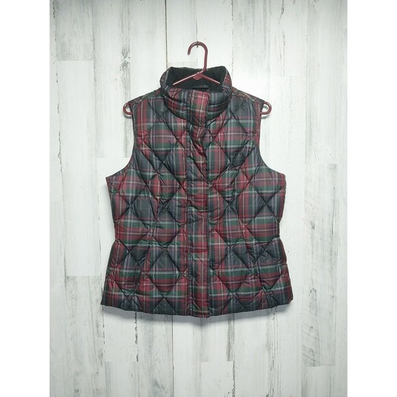 Eddie Bauer Vest Women's Large Black Red Plaid Goose Down Quilted Puffer Outdoor - Picture 1 of 7